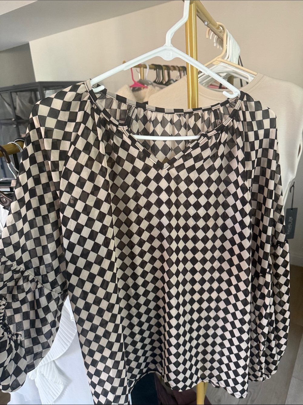 SHEIN Black and White Checkerboard Blouse